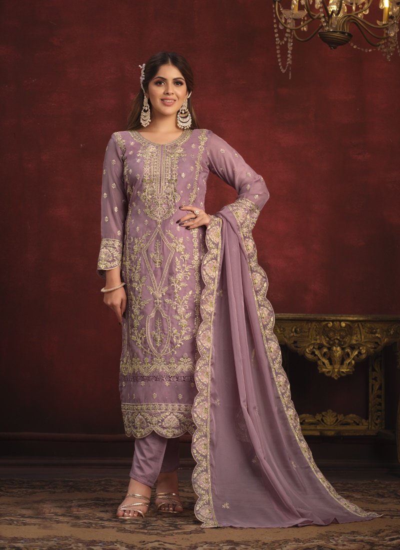 Lavender Organza Long Wedding Salwar Suit-2