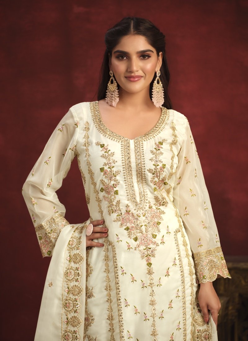 Off White Organza Long Wedding Salwar Suit-2