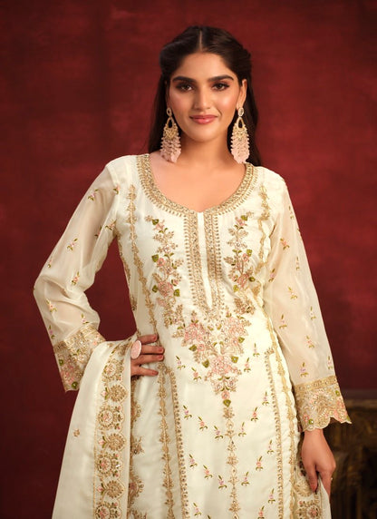 Off White Organza Long Wedding Salwar Suit-2