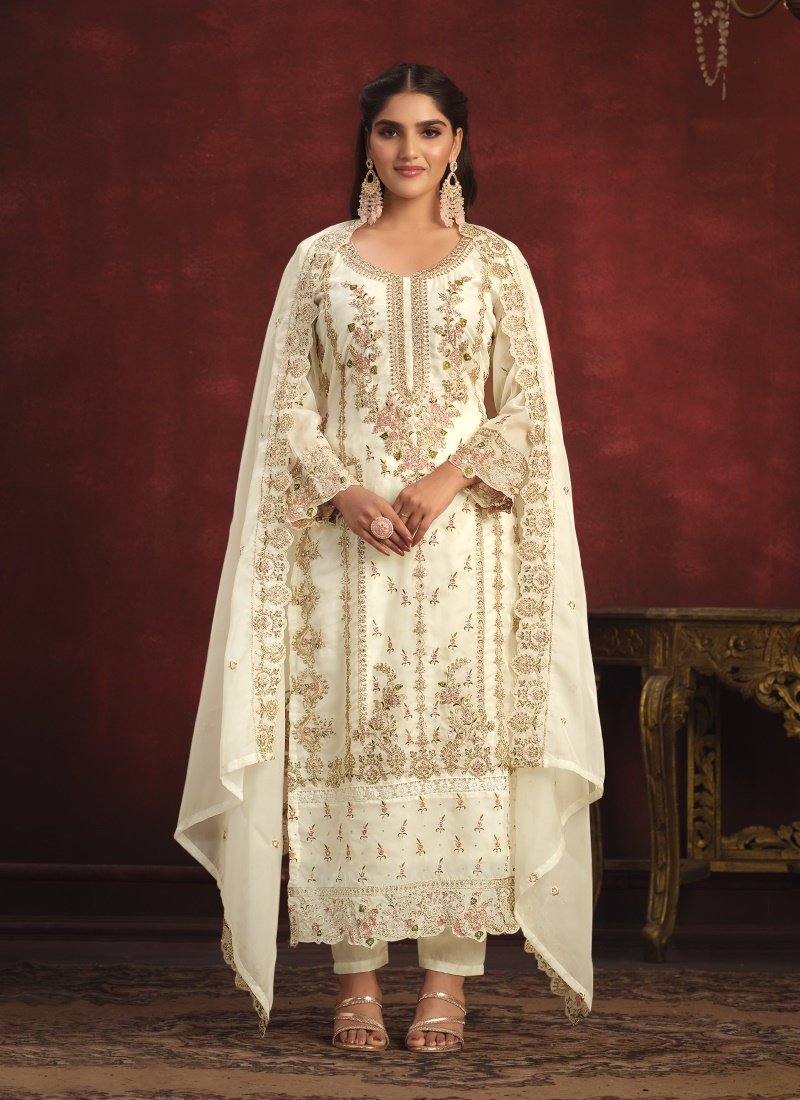 Off White Organza Long Wedding Salwar Suit-2