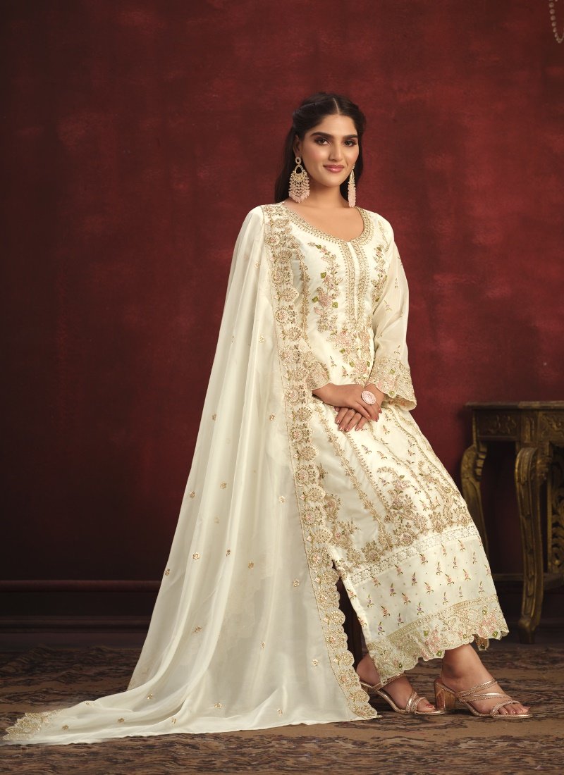 Off White Organza Long Wedding Salwar Suit-2