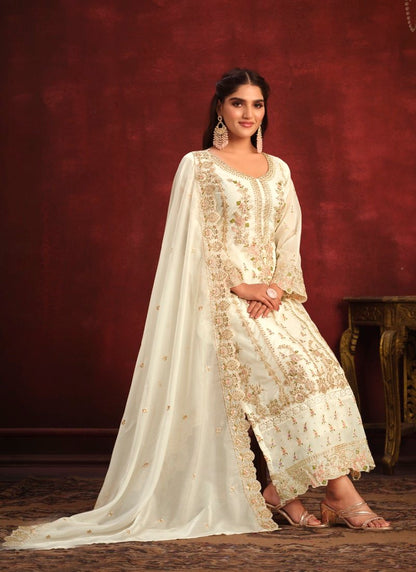 Off White Organza Long Wedding Salwar Suit-2