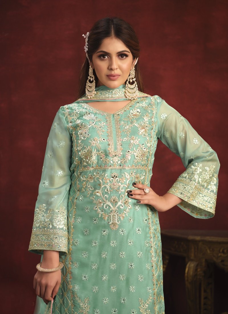 Sea Green Organza Long Wedding Salwar Suit-2