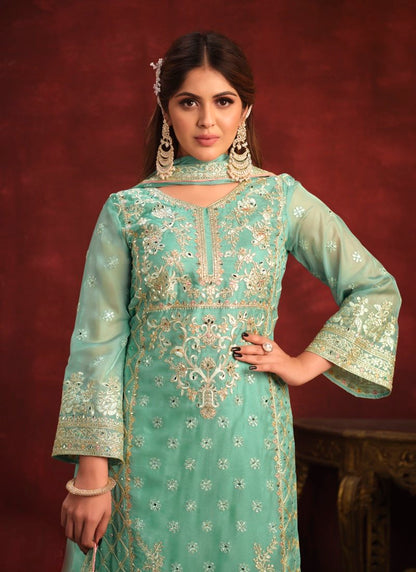 Sea Green Organza Long Wedding Salwar Suit-2