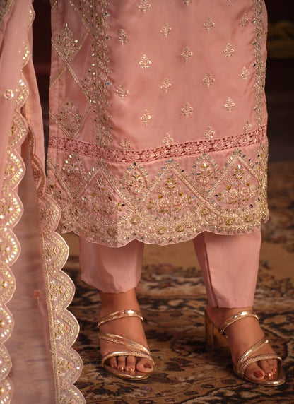 Pink Organza Long Wedding Salwar Suit-2