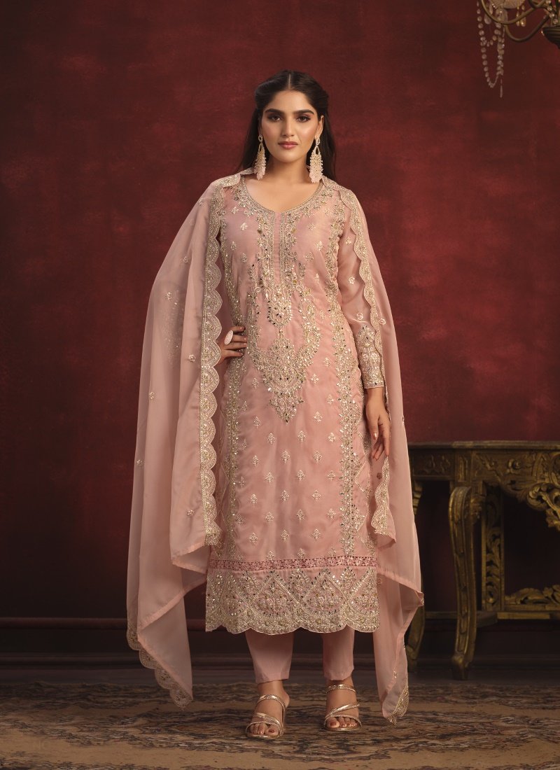 Pink Organza Long Wedding Salwar Suit-2