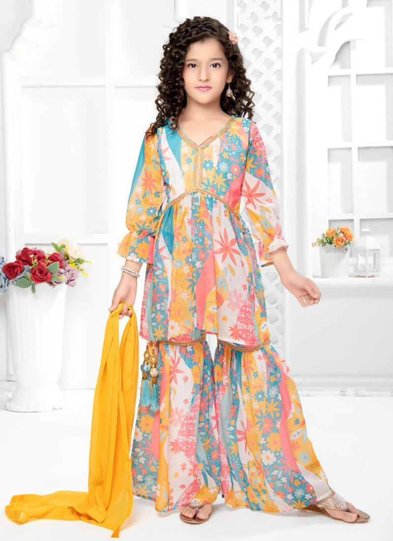 Multi Color Kids Sharara Suit