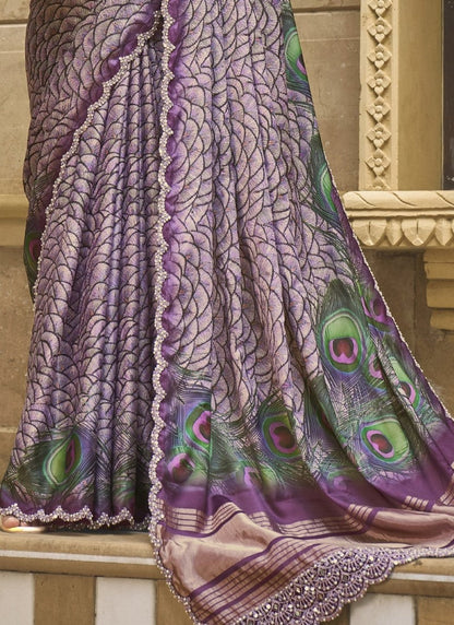 Purple Silk Heavy Work Saree