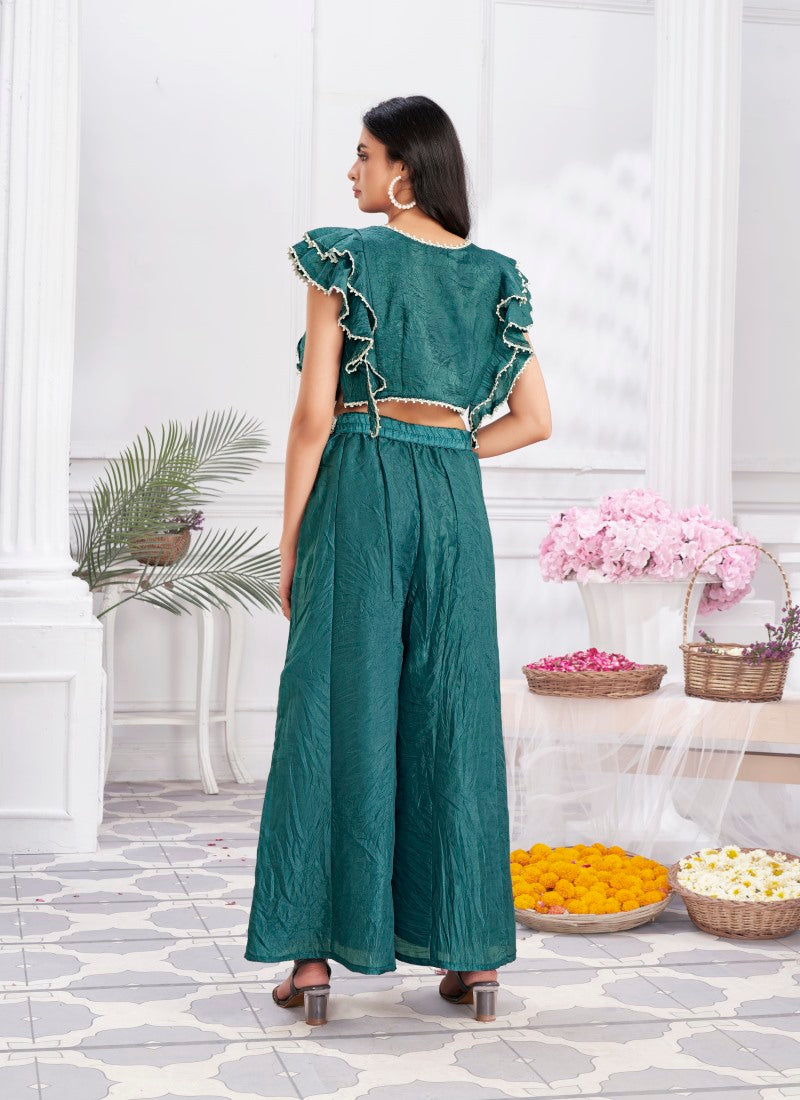 Teal Blue Georgette Peplum Style Palazzo Suit
