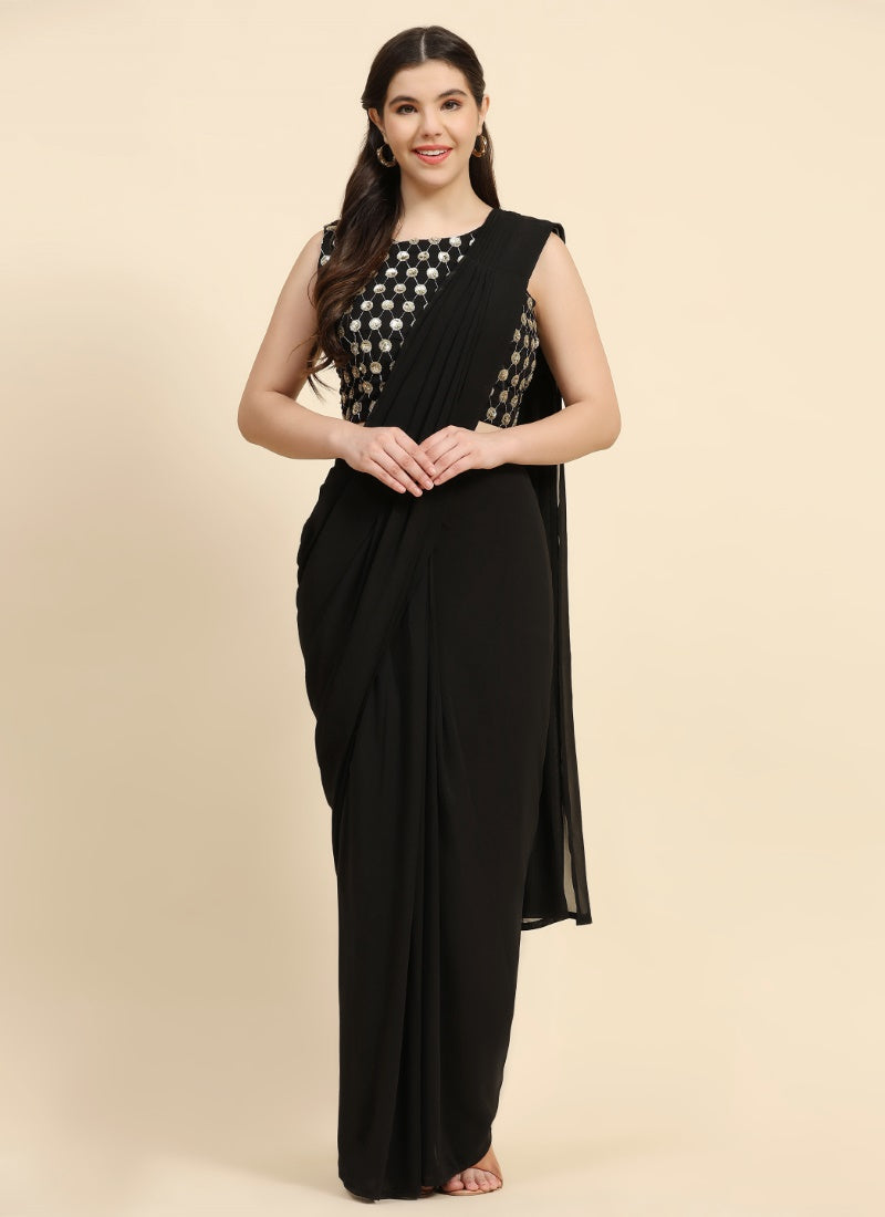 Black Party Wear Jacket  Saree-2