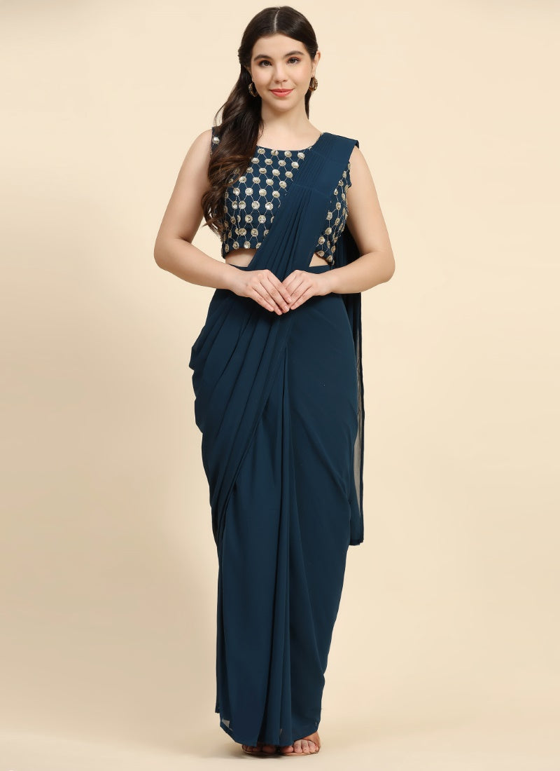 Blue Party Wear Jacket  Saree-2