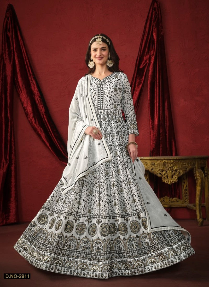 White Georgette Long Anarkali Dress