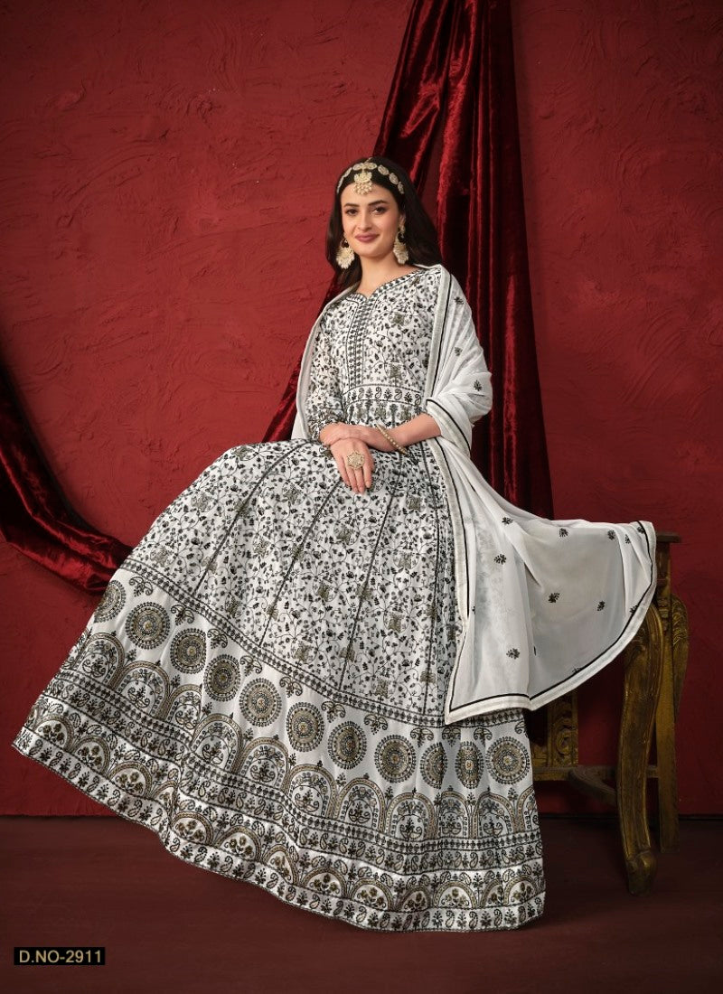 White Georgette Long Anarkali Dress