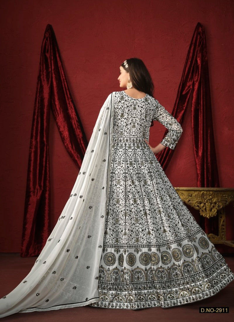 White Georgette Long Anarkali Dress