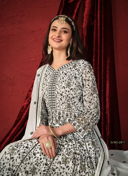 White Georgette Long Anarkali Dress