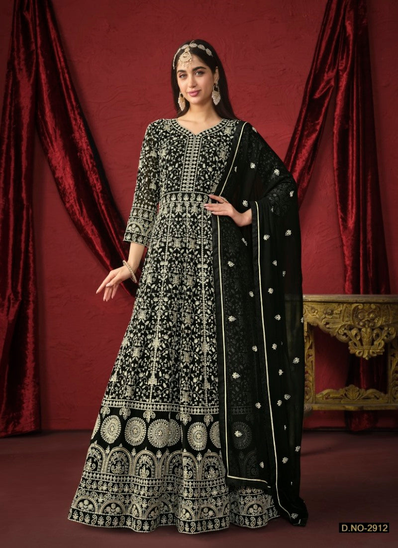 Black Georgette Long Anarkali Dress