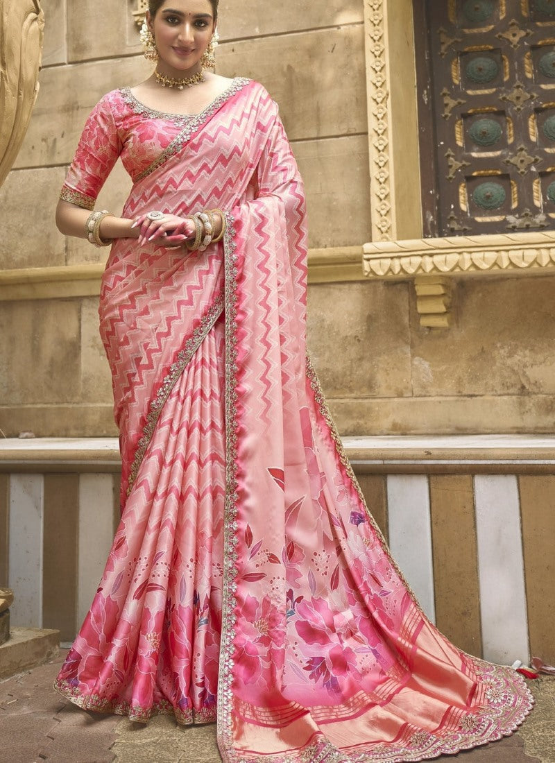 Pink Silk Heavy Work Saree