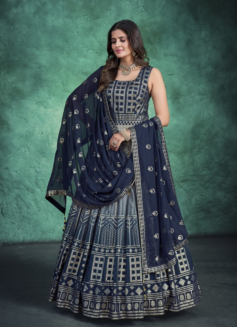 Navy Blue Georgette Long Anarkali Suit