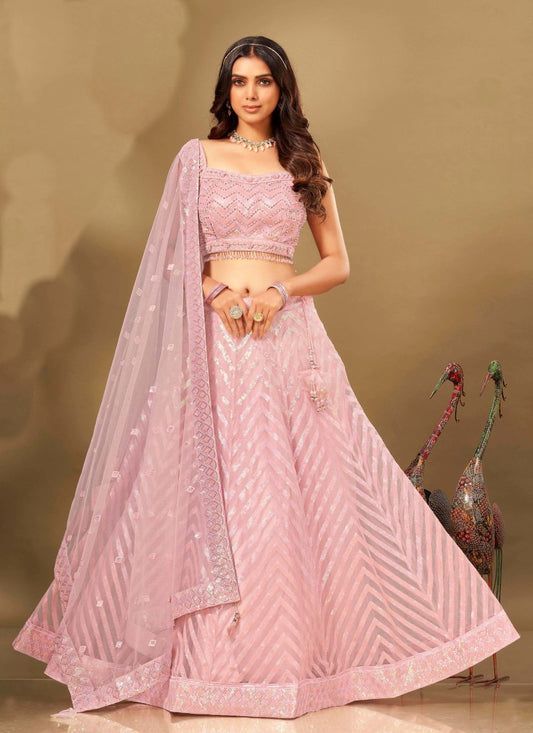 Pink Georgette Embroidered Lehenga Choli