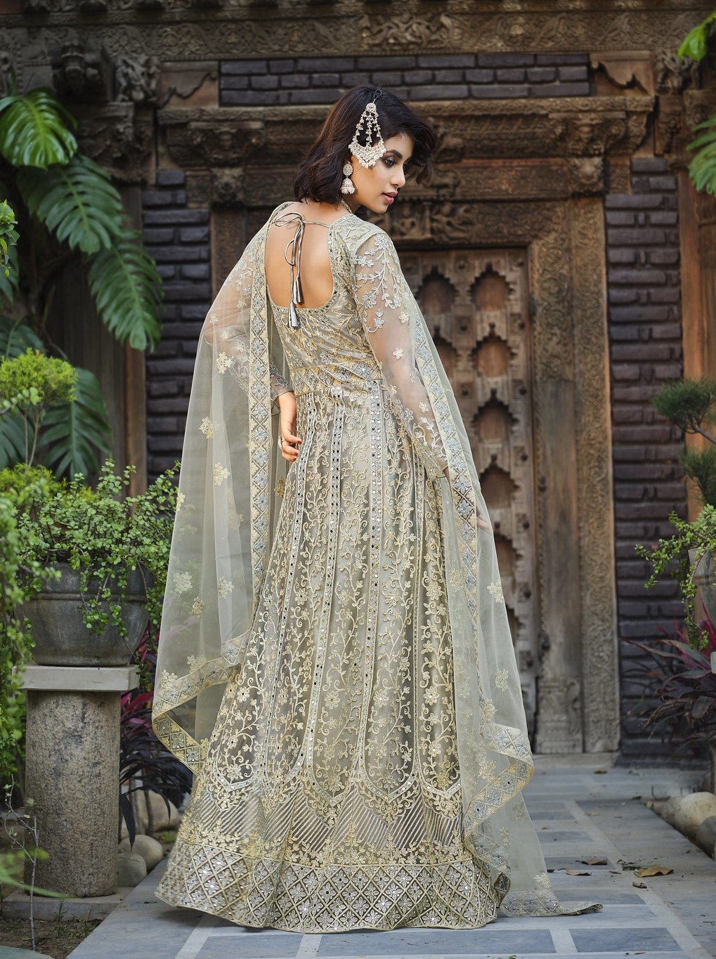 Purple Zari & Stone Work Stitched Georgette Farasha Wedding Dress -  iqraboutiquefashion - 4176567