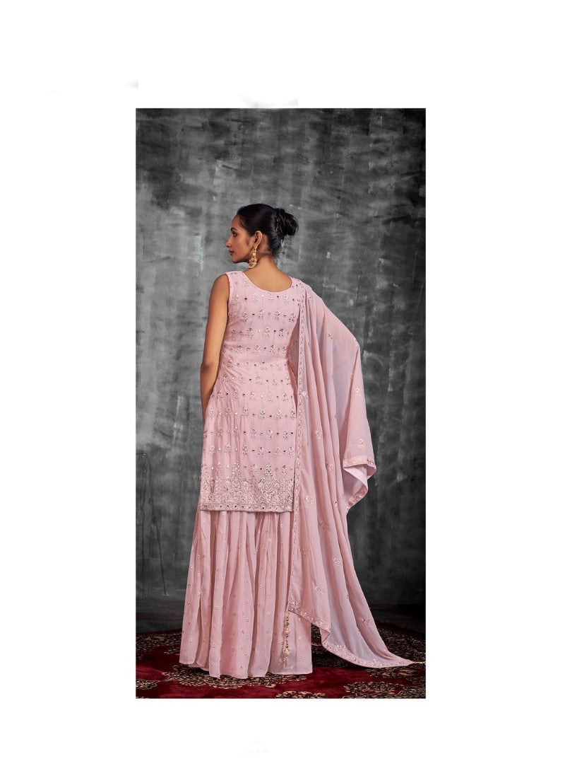 Pink Georgette Sharara Suit with Mirror, Zari and Thread Work-2