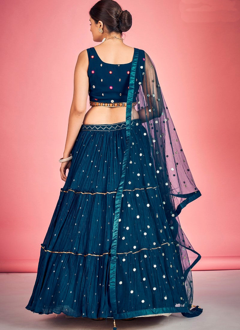 Navy Blue Georgette Ghagra Choli With Thread, Sequins and Mirror Work-2