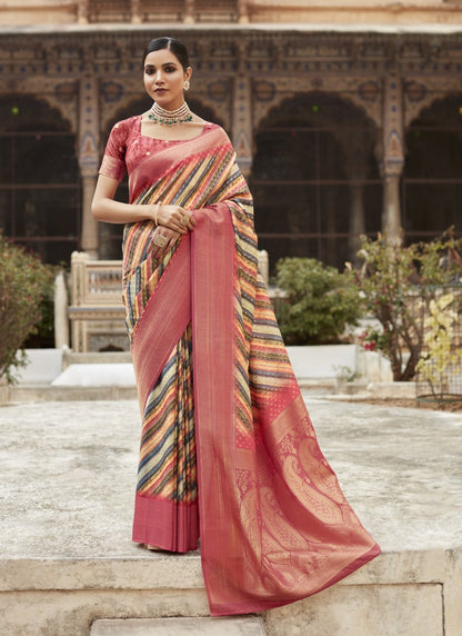 Pink Silk Saree With Contrast Border and Zari Work