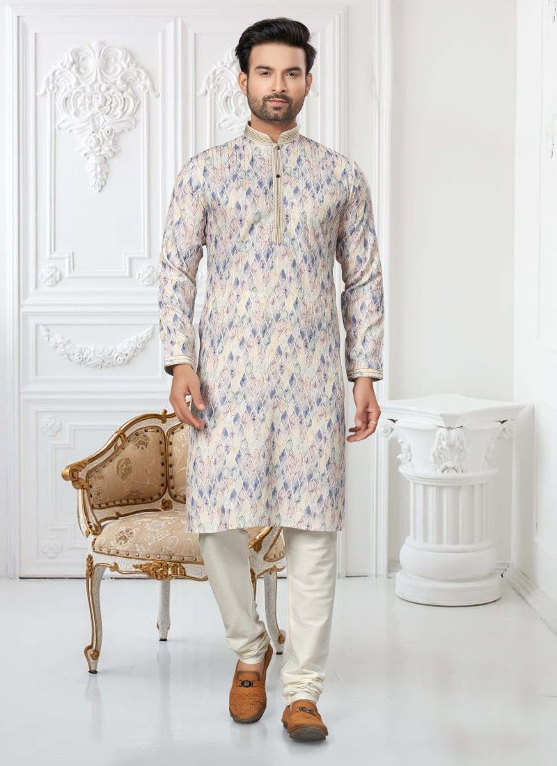 Off White Cotton Digital Print Kurta Pajama-2