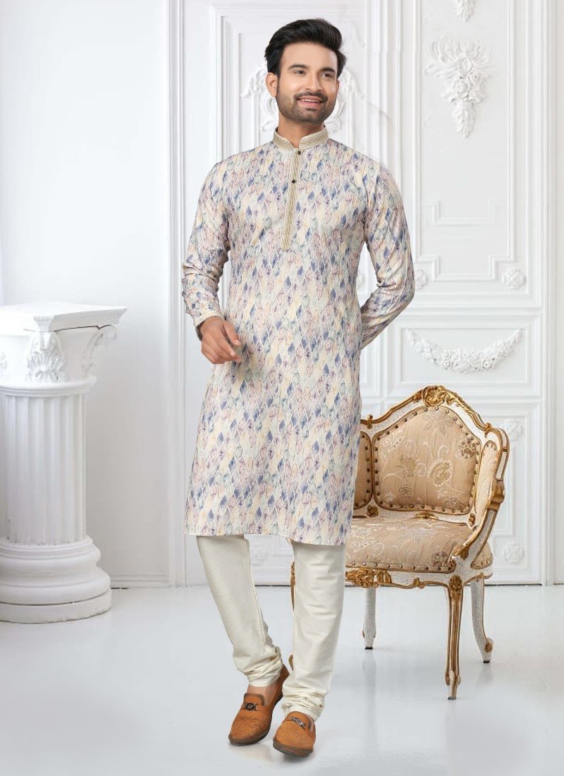 Off White Cotton Digital Print Kurta Pajama