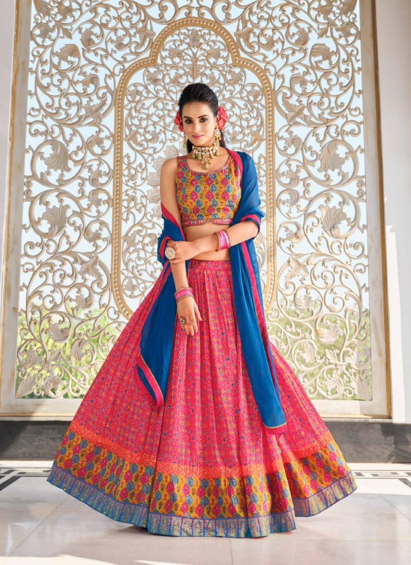 Pink Muslin Lehenga Choli With Sequins work