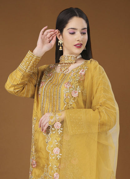 Yellow Georgette Straight Cut Pant Style Salwar Suit-2