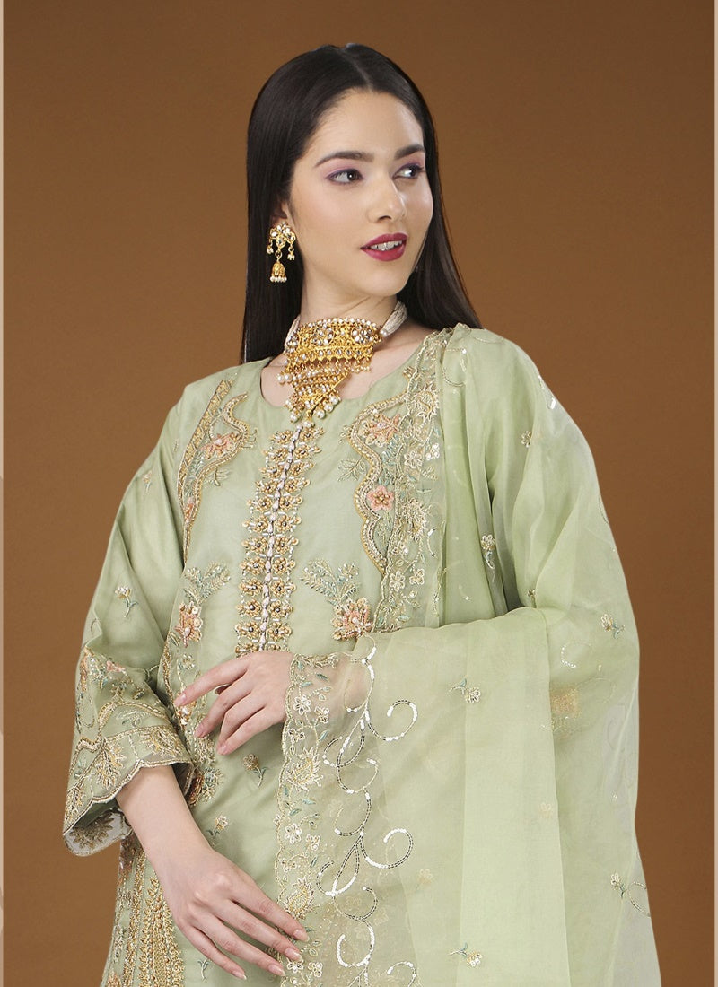 Pista Green Georgette Straight Cut Pant Style Salwar Suit-2