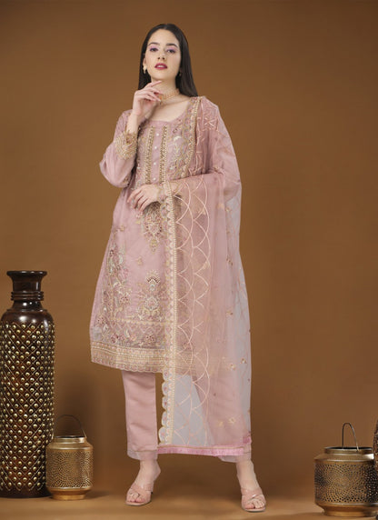 Lavender Georgette Straight Cut Pant Style Salwar Suit