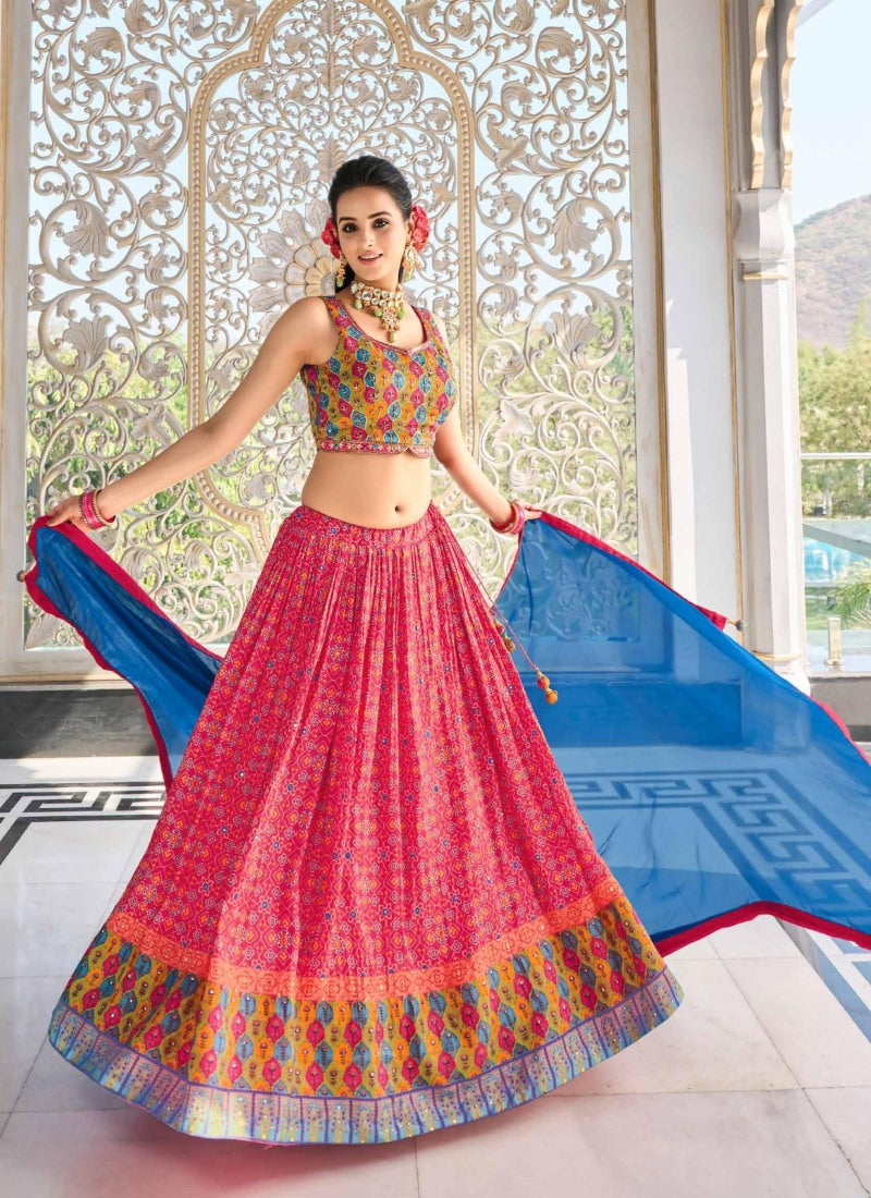 Pink Muslin Lehenga Choli With Sequins work-2