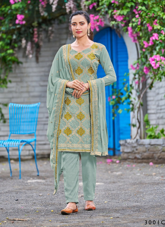 Sea Green Georgette Embroidered Salwar Suit