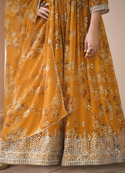 Mustard Georgette Digital Print Anarkali Suit-2