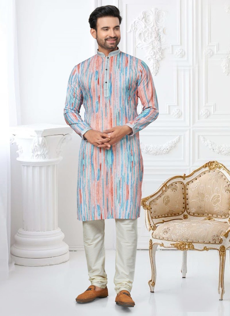 Multi Color Cotton Digital Print Kurta Pajama