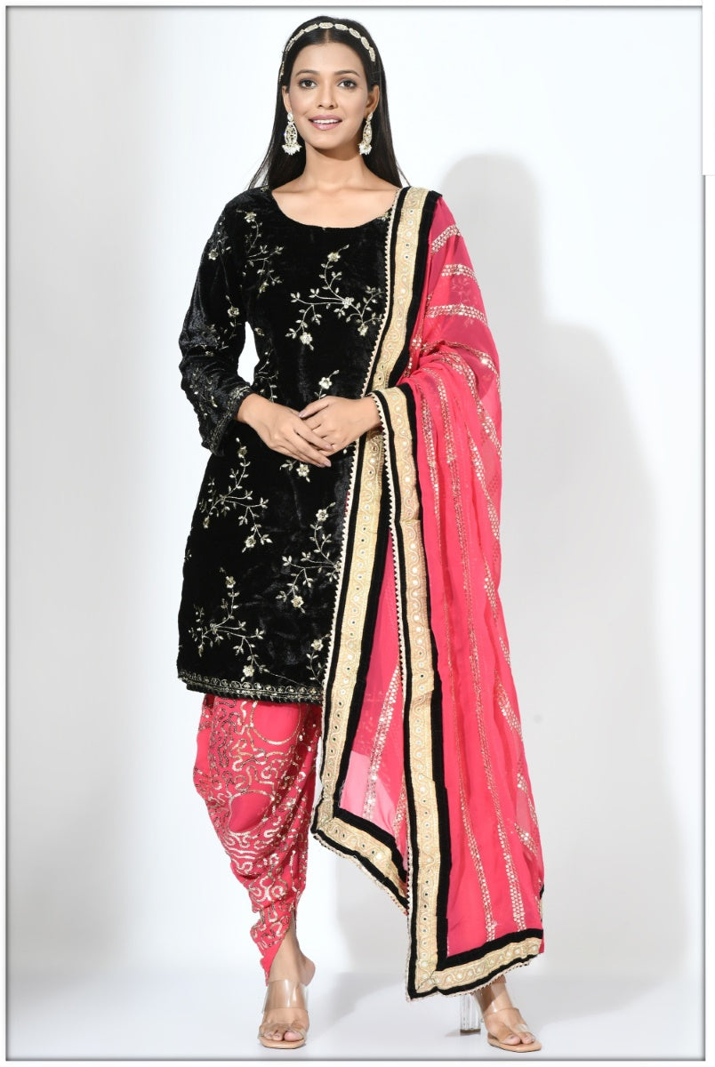 Black Georgette Patiala Punjabi Suit With Sequins Work-2