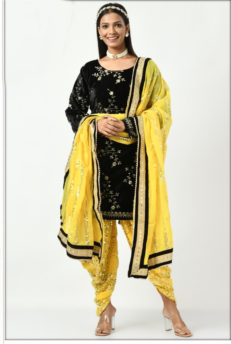 Black Georgette Patiala Punjabi Suit With Sequins Work