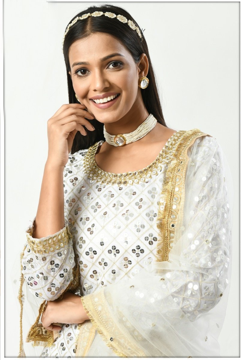 White Georgette Patiala Punjabi Suit With Sequins Work-2