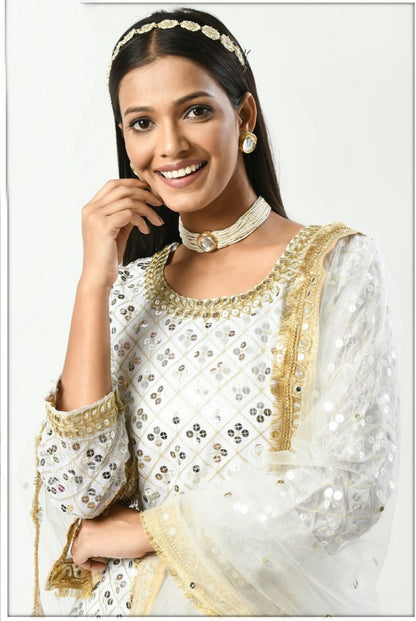 White Georgette Patiala Punjabi Suit With Sequins Work-2