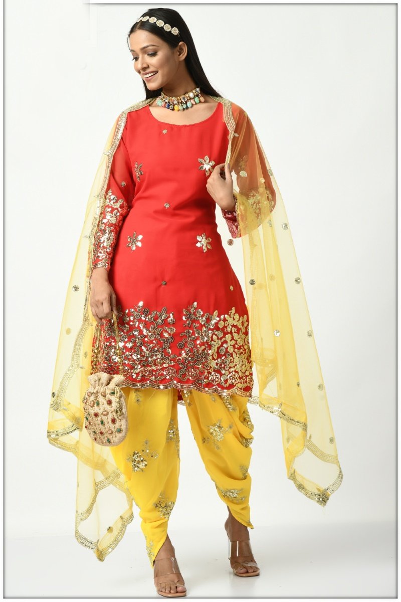 Orange Georgette Patiala Punjabi Suit With Sequins Work-2