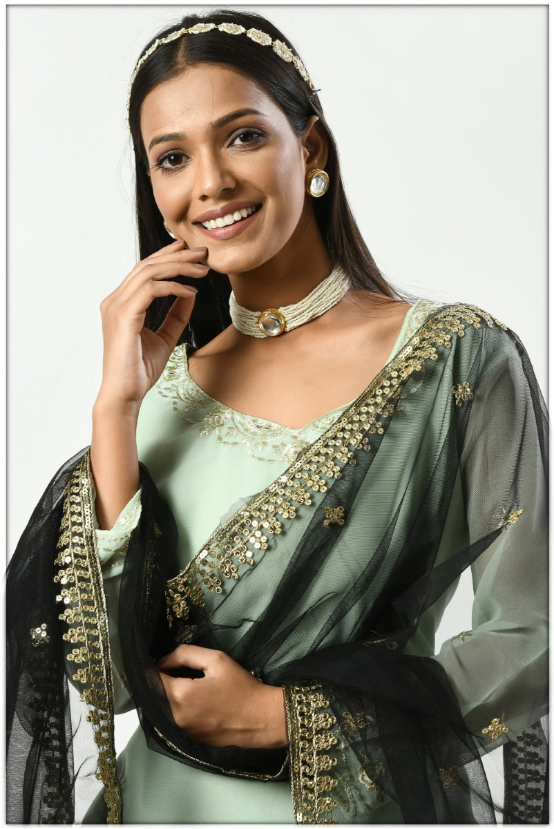 Light Green Georgette Patiala Punjabi Suit With Sequins Work-2