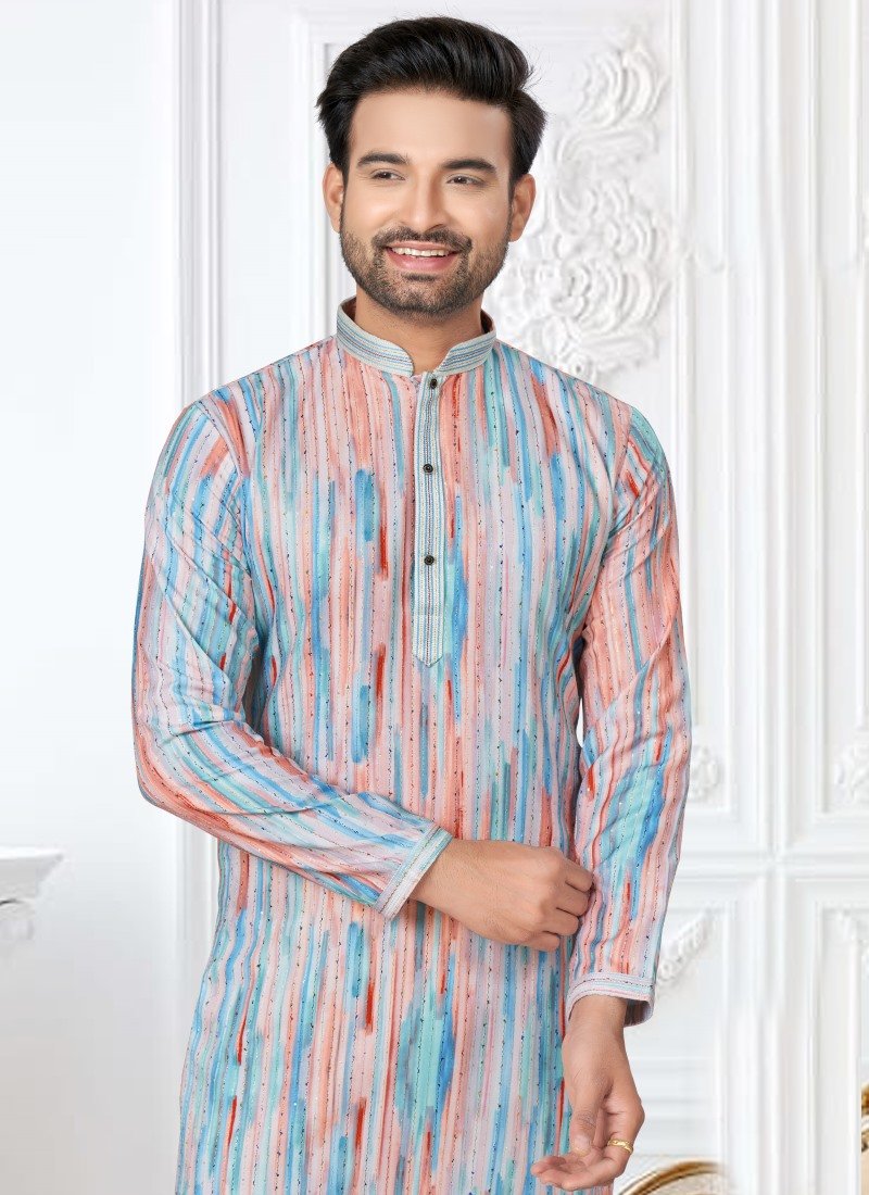 Multi Color Cotton Digital Print Kurta Pajama-2