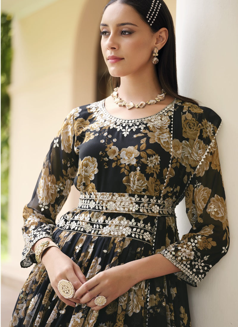 Black Georgette Digital Print Anarkali Suit-2