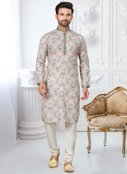 Light Green Cotton Digital Print Kurta Pajama