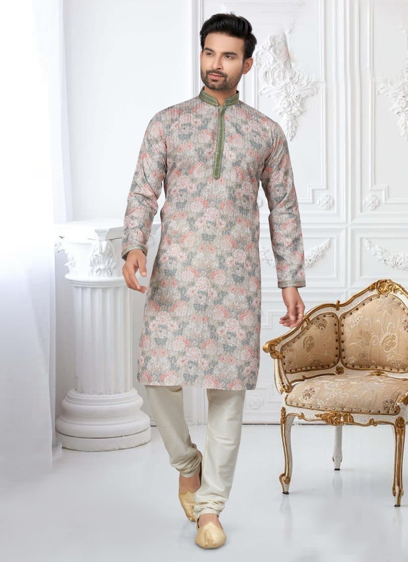 Light Green Cotton Digital Print Kurta Pajama-2