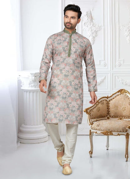 Light Green Cotton Digital Print Kurta Pajama-2