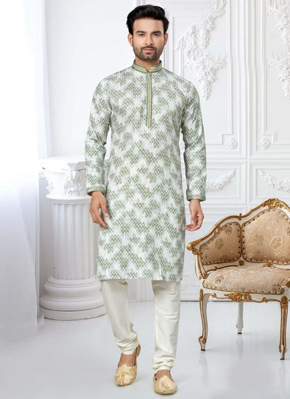 Green Cotton Digital Print Kurta Pajama