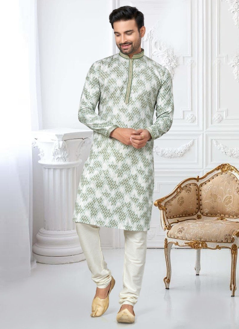 Green Cotton Digital Print Kurta Pajama-2